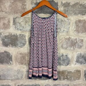 Max Studio Womens Geometric Chevron Tank Top Navy Coral Keyhole Back Medium